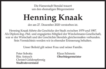 Traueranzeige von Henning Knaak  von Magdeburger Volksstimme