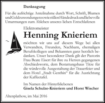 Traueranzeige von Henning Knieriem  von Magdeburger Volksstimme