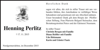 Traueranzeige von Henning Perlitz  von Magdeburger Volksstimme