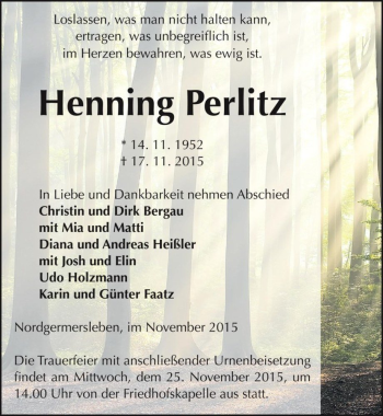 Traueranzeige von Henning Perlitz  von Magdeburger Volksstimme