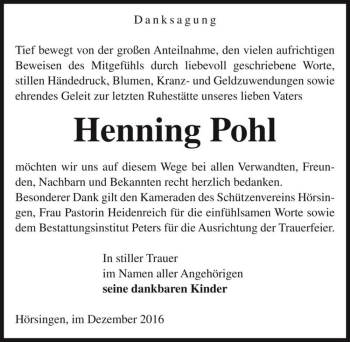Traueranzeige von Henning Pohl  von Magdeburger Volksstimme