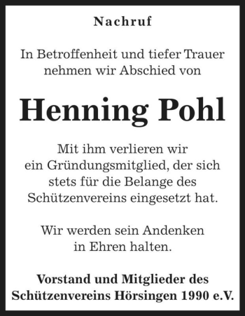 Traueranzeige von Henning Pohl  von Magdeburger Volksstimme