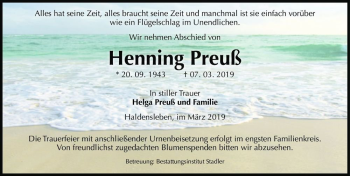 Traueranzeige von Henning Preuß  von Magdeburger Volksstimme