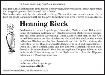 Traueranzeige von Henning Rieck  von Magdeburger Volksstimme