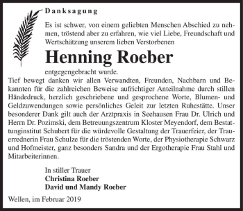 Traueranzeige von Henning Roeber  von Magdeburger Volksstimme