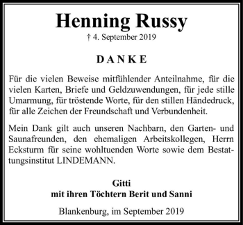 Traueranzeige von Henning Russy  von Magdeburger Volksstimme