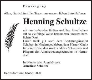 Traueranzeige von Henning Schultze  von Magdeburger Volksstimme