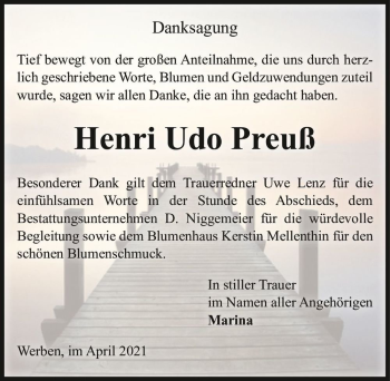 Traueranzeige von Henri Udo Preuß  von Magdeburger Volksstimme