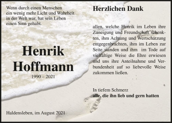 Traueranzeige von Henrik Hoffmann  von Magdeburger Volksstimme