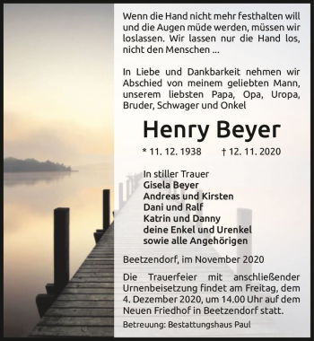 Traueranzeige von Henry Beyer  von Magdeburger Volksstimme
