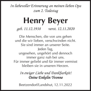 Traueranzeige von Henry Beyer  von Magdeburger Volksstimme