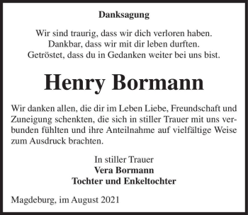 Traueranzeige von Henry Bormann  von Magdeburger Volksstimme