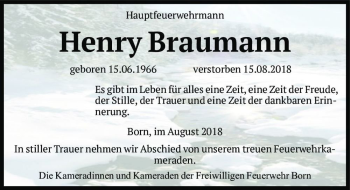 Traueranzeige von Henry Braumann  von Magdeburger Volksstimme