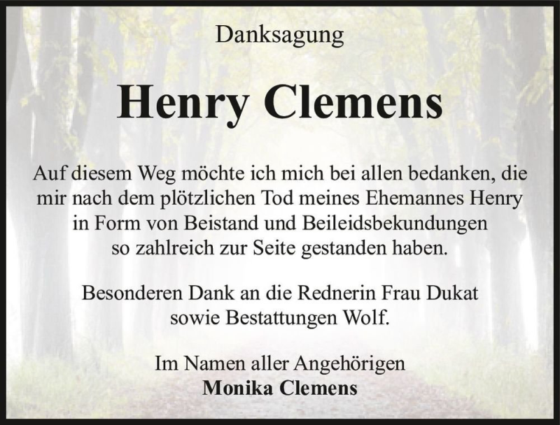  Traueranzeige für Henry Clemens  vom 05.06.2021 aus Magdeburger Volksstimme
