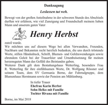 Traueranzeige von Henry Herbst  von Magdeburger Volksstimme