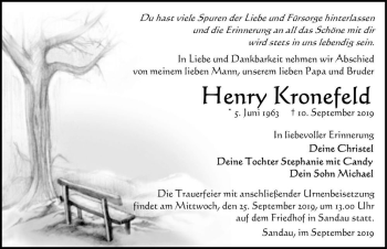 Traueranzeige von Henry Kronefeld  von Magdeburger Volksstimme