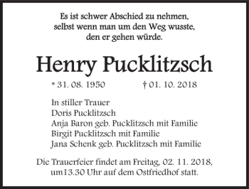 Traueranzeige von Henry Pucklitzsch  von Magdeburger Volksstimme