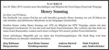 Traueranzeige von Henry Sonntag  von Magdeburger Volksstimme