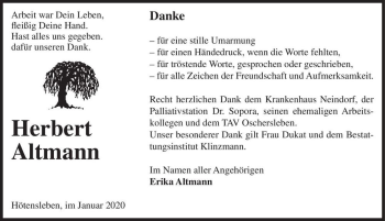 Traueranzeige von Herbert Altmann  von Magdeburger Volksstimme