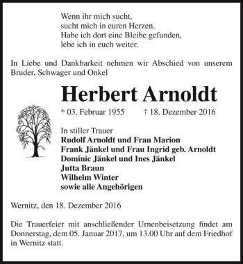 Traueranzeige von Herbert Arnoldt  von Magdeburger Volksstimme