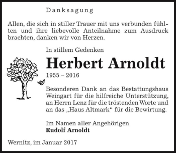 Traueranzeige von Herbert Arnoldt  von Magdeburger Volksstimme
