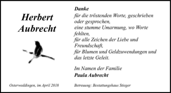 Traueranzeige von Herbert Aubrecht  von Magdeburger Volksstimme