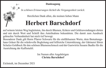 Traueranzeige von Herbert Barschdorf  von Magdeburger Volksstimme