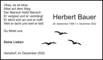 Traueranzeige von Herbert Bauer  von Magdeburger Volksstimme