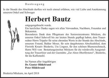Traueranzeige von Herbert Bautz  von Magdeburger Volksstimme