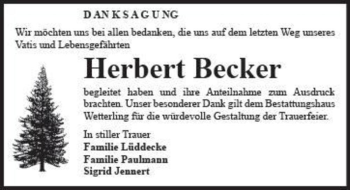 Traueranzeige von Herbert Becker  von Magdeburger Volksstimme