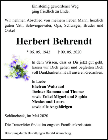 Traueranzeige von Herbert Behrendt  von Magdeburger Volksstimme