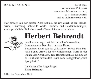 Traueranzeige von Herbert Behrendt  von Magdeburger Volksstimme