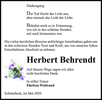 Traueranzeige von Herbert Behrendt  von Magdeburger Volksstimme