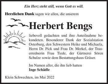 Traueranzeige von Herbert Bengs  von Magdeburger Volksstimme