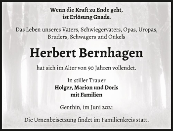 Traueranzeige von Herbert Bernhagen  von Magdeburger Volksstimme