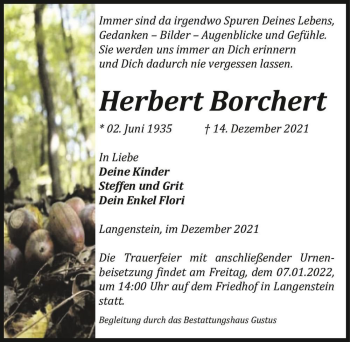 Traueranzeige von Herbert Borchert  von Magdeburger Volksstimme