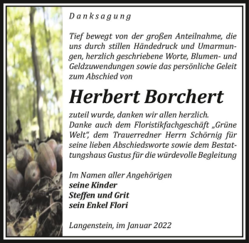 Traueranzeige von Herbert Borchert  von Magdeburger Volksstimme