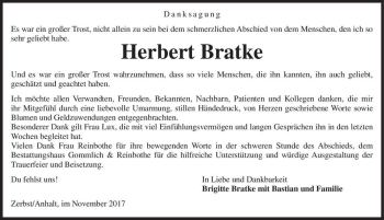 Traueranzeige von Herbert Bratke  von Magdeburger Volksstimme