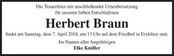 Traueranzeige von Herbert Braun  von Magdeburger Volksstimme