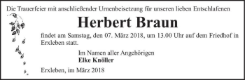 Traueranzeige von Herbert Braun  von Magdeburger Volksstimme