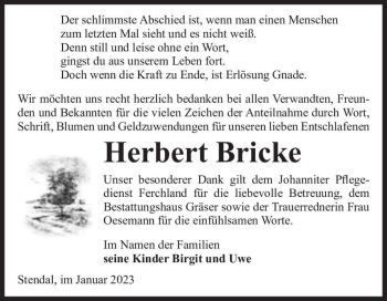 Traueranzeige von Herbert Bricke  von Magdeburger Volksstimme