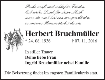 Traueranzeige von Herbert Bruchmüller  von Magdeburger Volksstimme
