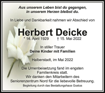 Traueranzeige von Herbert Deicke  von Magdeburger Volksstimme
