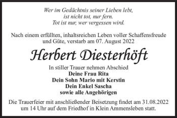 Traueranzeige von Herbert Diesterhöft  von Magdeburger Volksstimme