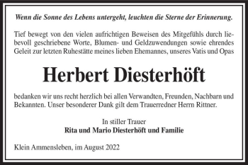 Traueranzeige von Herbert Diesterhöft  von Magdeburger Volksstimme