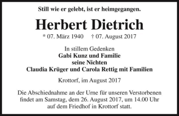 Traueranzeige von Herbert Dietrich  von Magdeburger Volksstimme