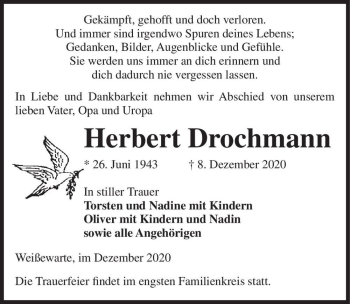 Traueranzeige von Herbert Drochmann  von Magdeburger Volksstimme