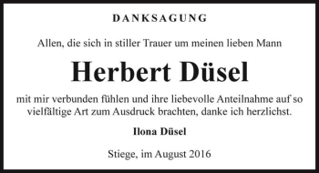 Traueranzeige von Herbert Düsel  von Magdeburger Volksstimme