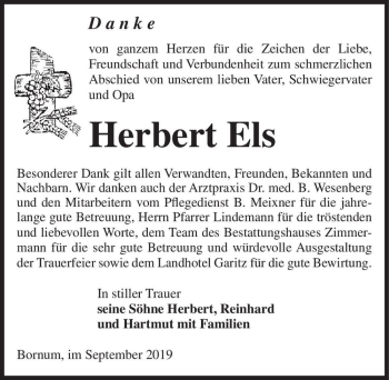 Traueranzeige von Herbert Els  von Magdeburger Volksstimme