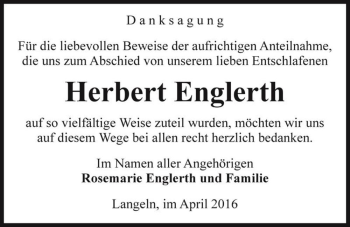 Traueranzeige von Herbert Englerth  von Magdeburger Volksstimme